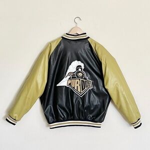Vintage 90s Steve & Barry's Purdue Faux Leather Bomber Varsity Jacket Men’s L
